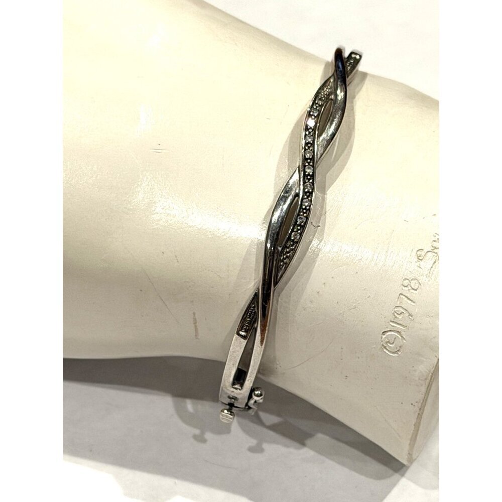 ZEI Designer 925 Sterling Silver Diamond Infinity Hinged Bangle Bracelet 14 g EU - Picture 4 of 12